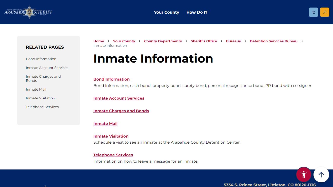 Inmate Information | Arapahoe County, CO - Official Website